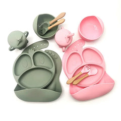 9-piece silicone bibs and baby feeding set