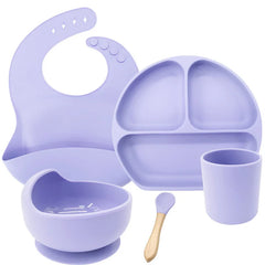 Sky Blue 5-piece silicone bibs and feeding set