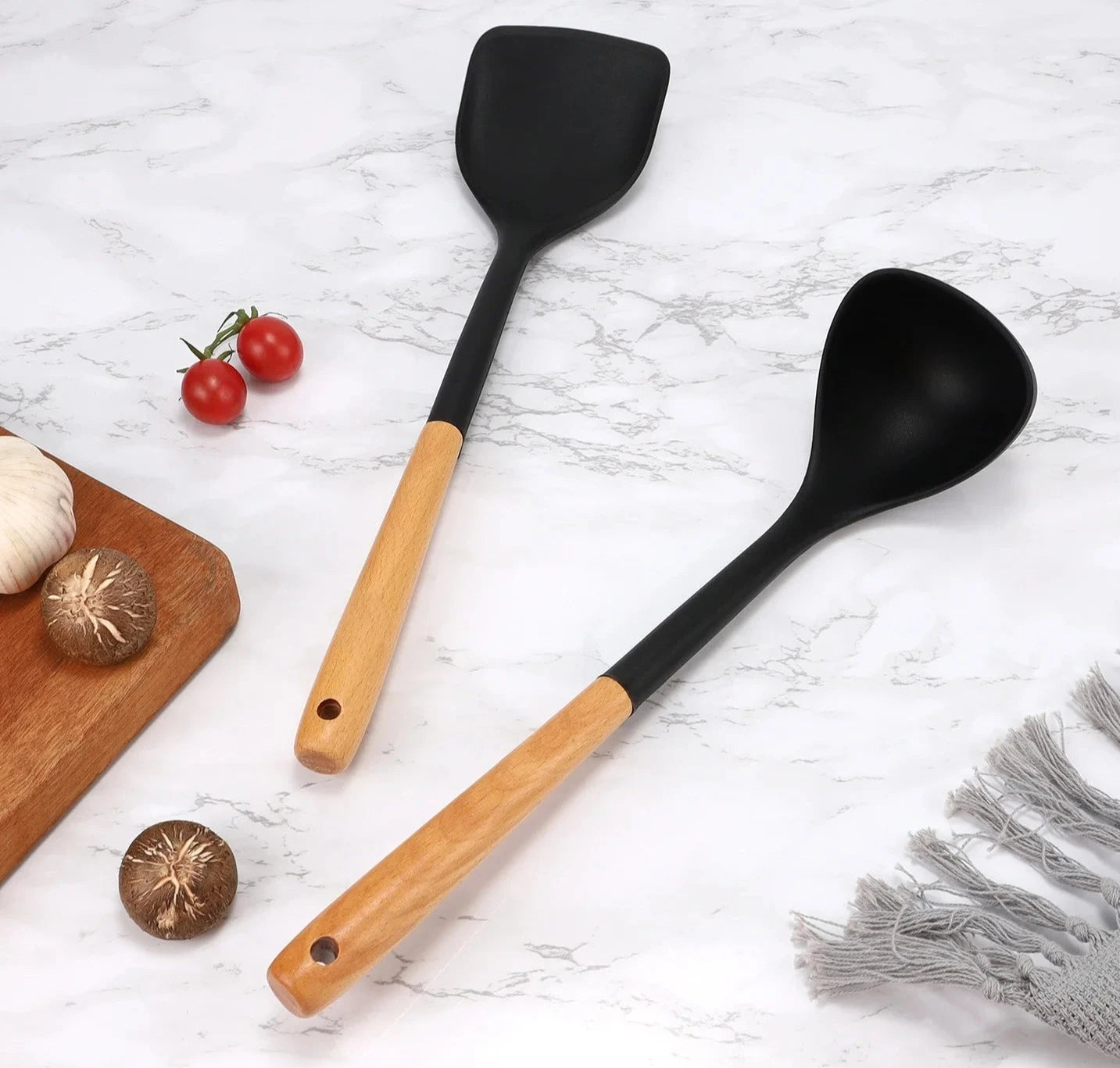 Silicone Cooking Utensils Set wit Wooden Handle