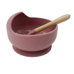 Dark pink 2-piece silicone baby feeding set