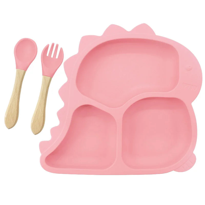 3 piece Pink Dino Silicone Feeding Set