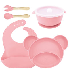 8-piece Mickey silicone bib and feeding set