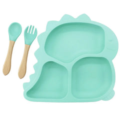 3 piece cyan Dino Silicone Feeding Set