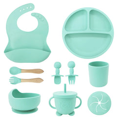 cyan 10-piece silicone bibs and feeding set for infants