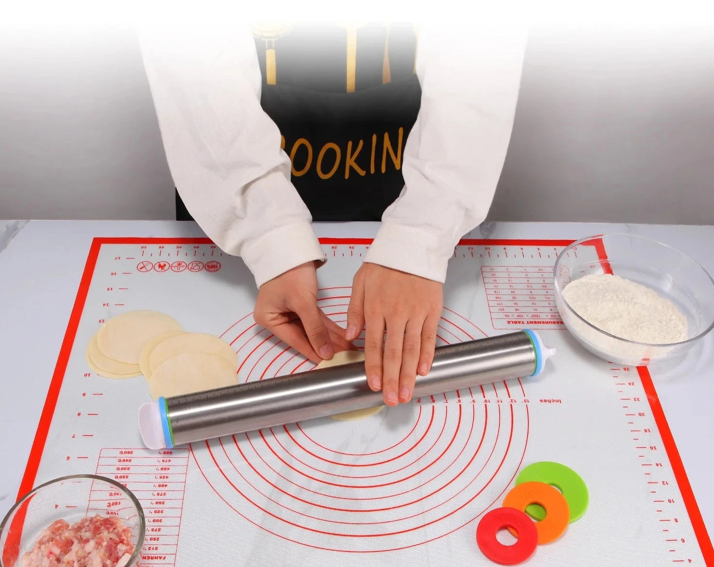 Rolling Pin with Silicone Thickness Rings