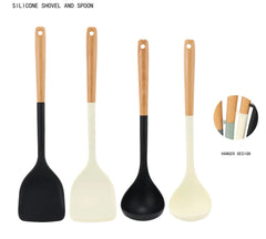 Silicone Cooking Utensils Set wit Wooden Handle