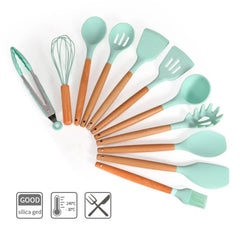 11-Piece Silicone Cooking Utensils with Wooden Handle