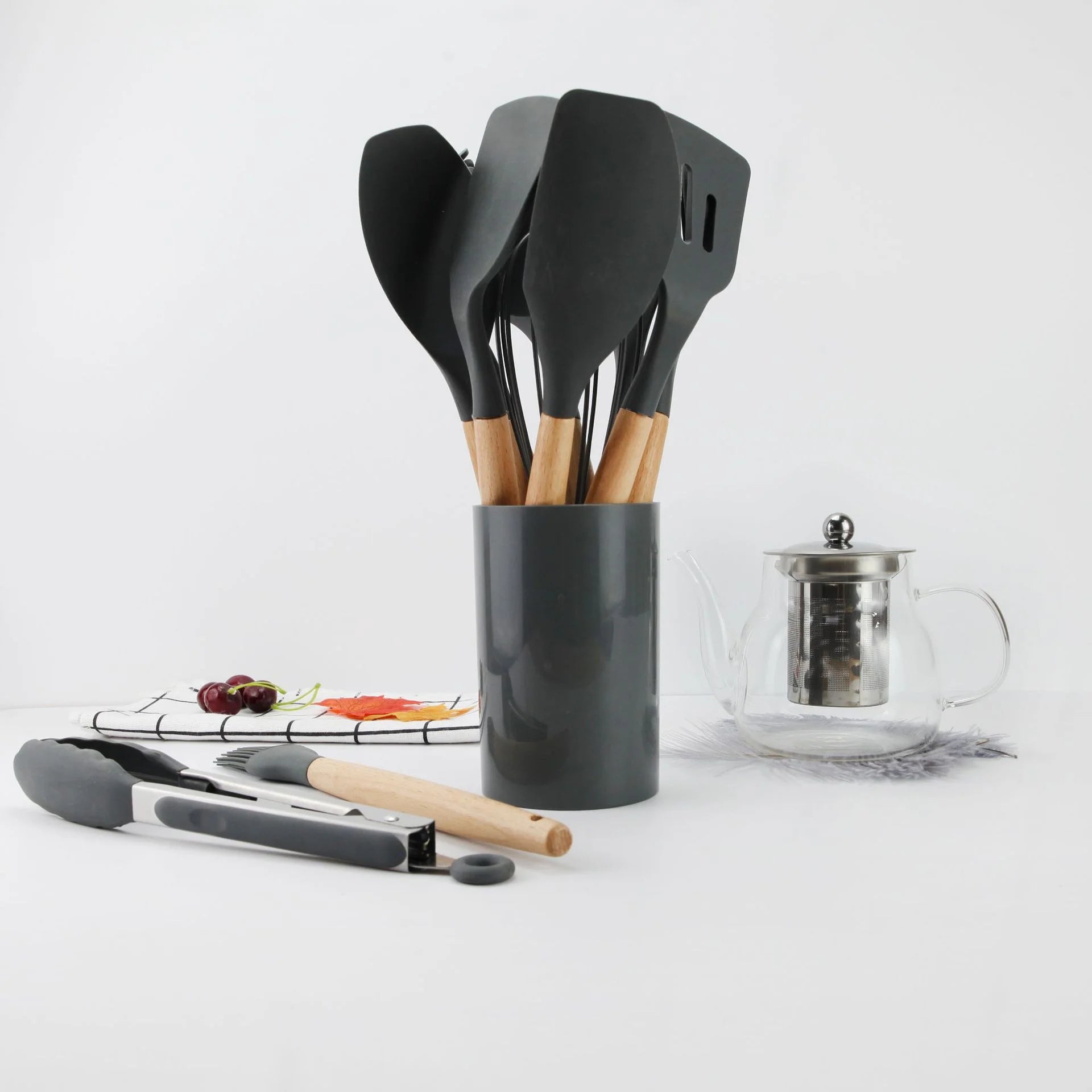 Silicone Cooking Utensils Set Wood handle