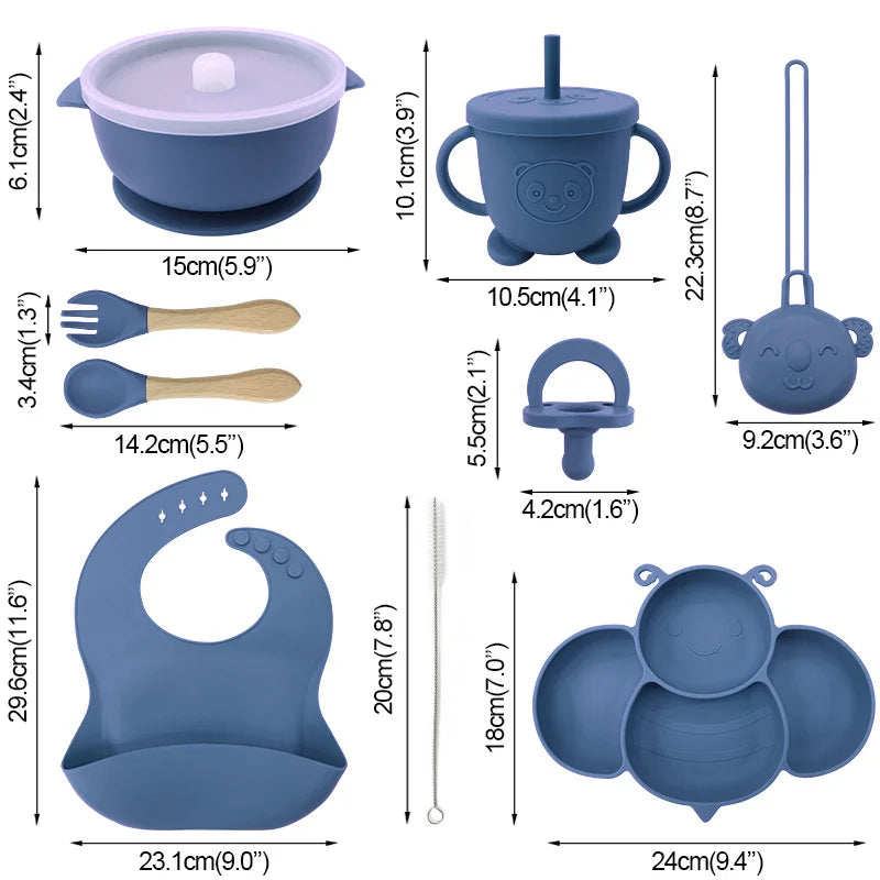 9-piece silicone bibs and bowl set