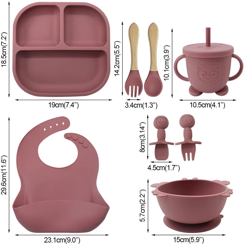 8-piece bear silicone baby bibs and bowl set