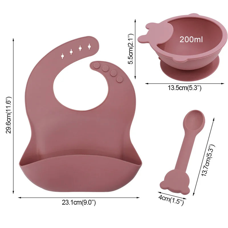 3-piece silicone bib and bowl set