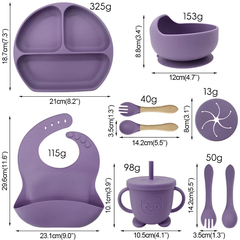 9-piece silicone bibs and feeding set.