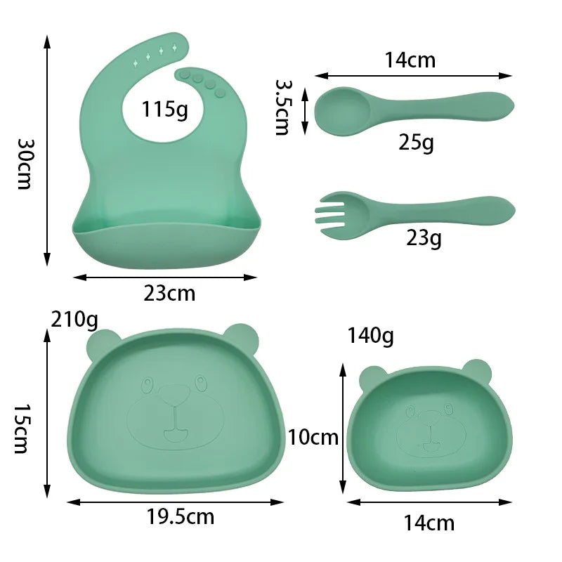 Sea Green 5-Piece Silicone Feeding Set