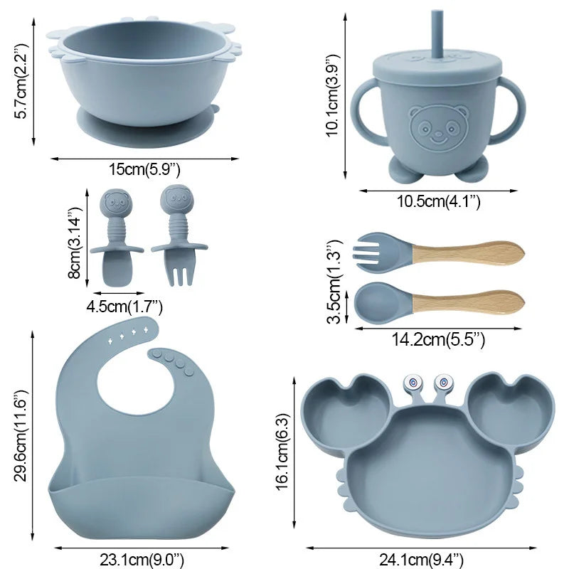 8-piece crab silicone bibs and bowl set