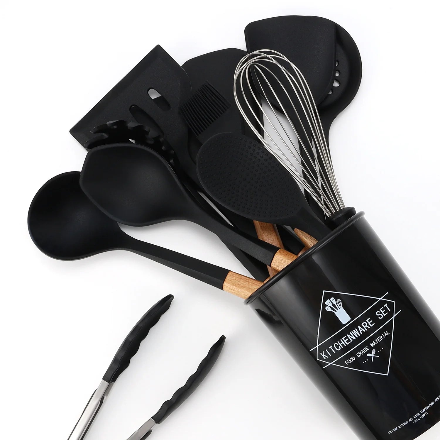 Black Silicone Cooking Utensils with Storage Box