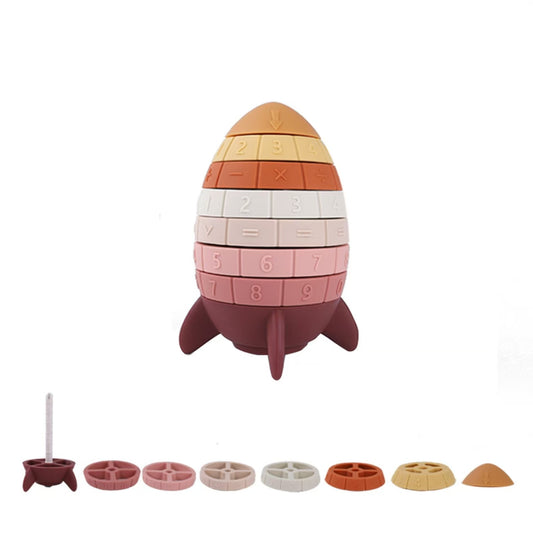 Red Wine Silicone Rocket Stacking Toy