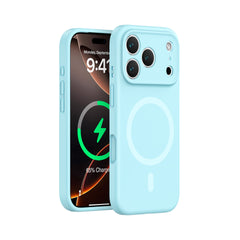 Sky Blue Magnetic Liquid Silicone Case for iPhone 17 Series