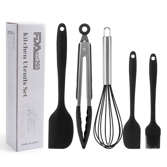 Black 5-Piece Silicone Kitchen Utensil Set