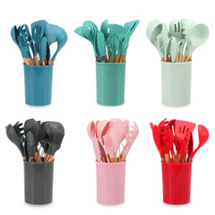 11-Piece Silicone Cooking Utensils with Wooden Handle