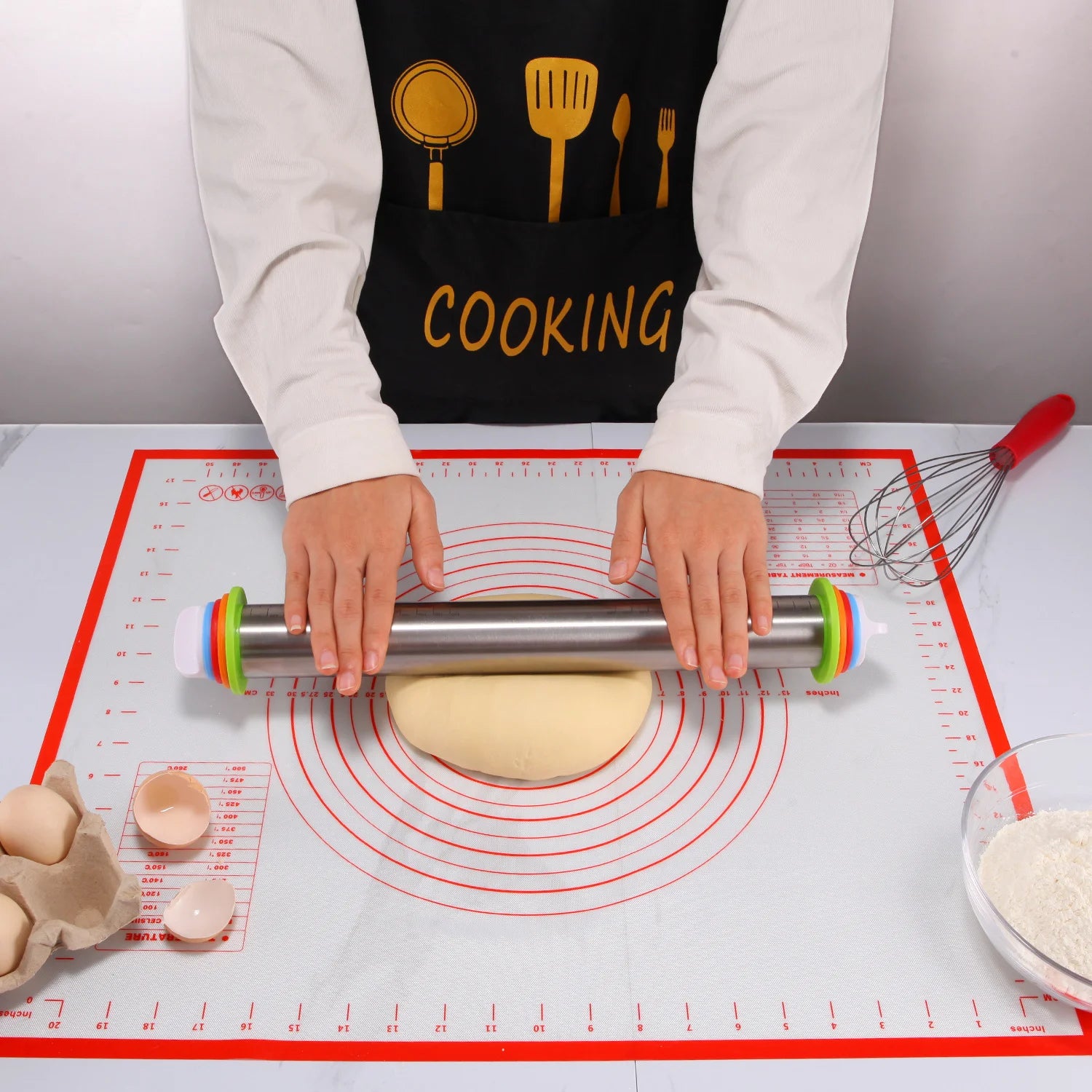 Rolling Pin with Silicone Thickness Rings