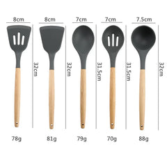 Silicone Cooking Utensils Set Wood handle