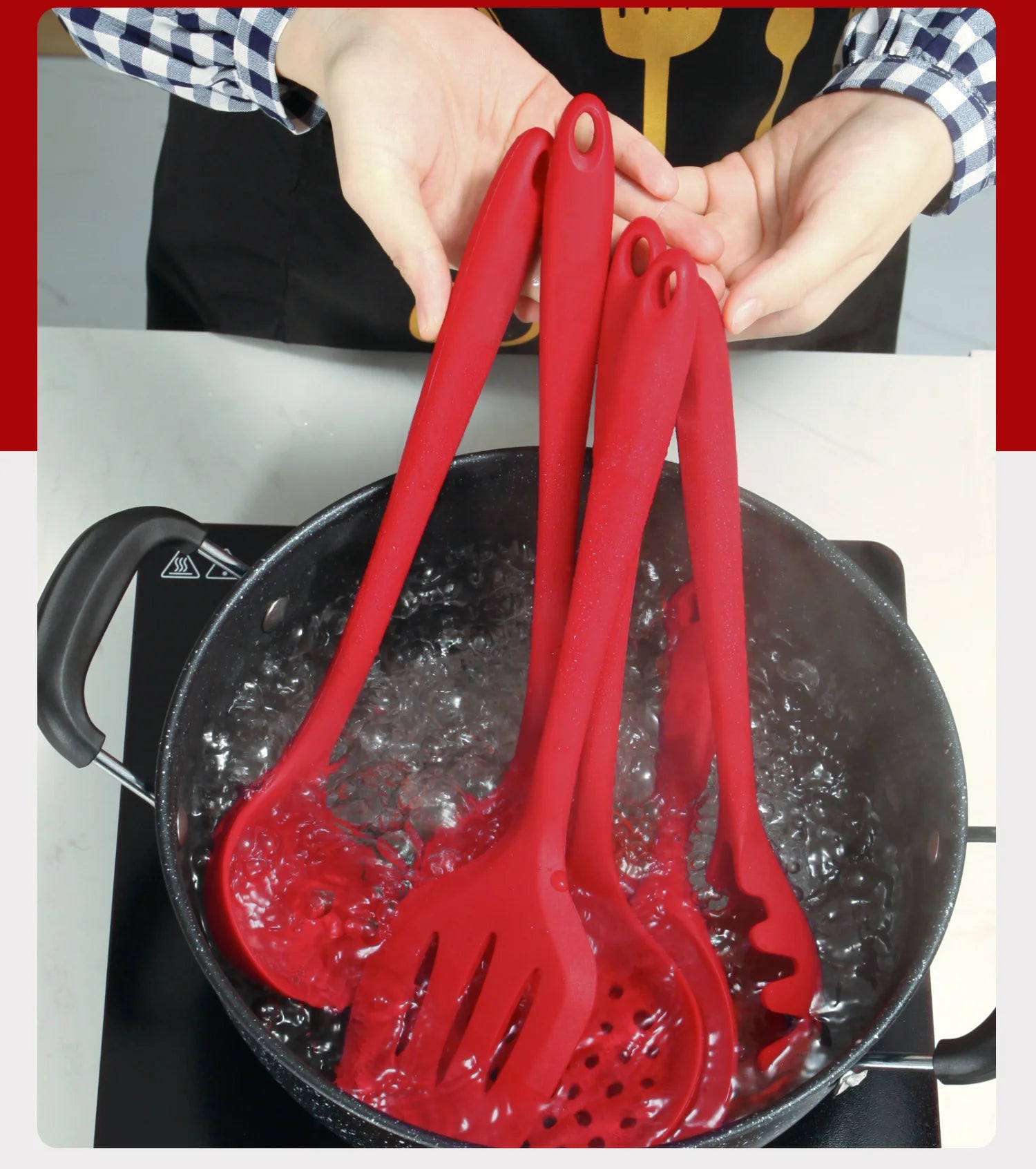 Red Silicone Cooking Kitchen Utensils Set