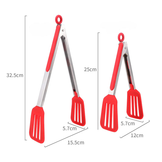 Red Silicone Cooking Tongs Stainless Steel