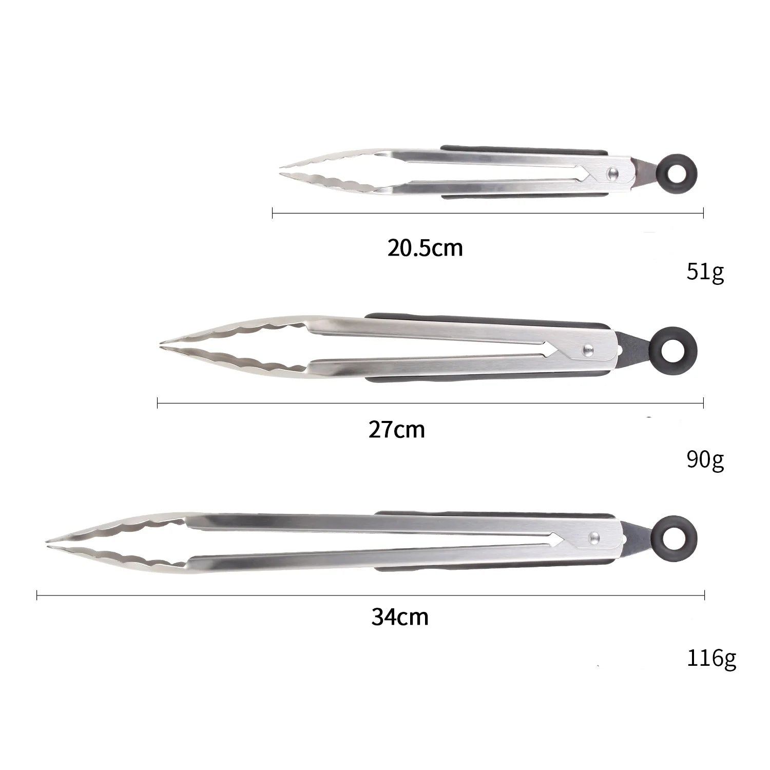 3x Stainless Steel Kitchen Tongs