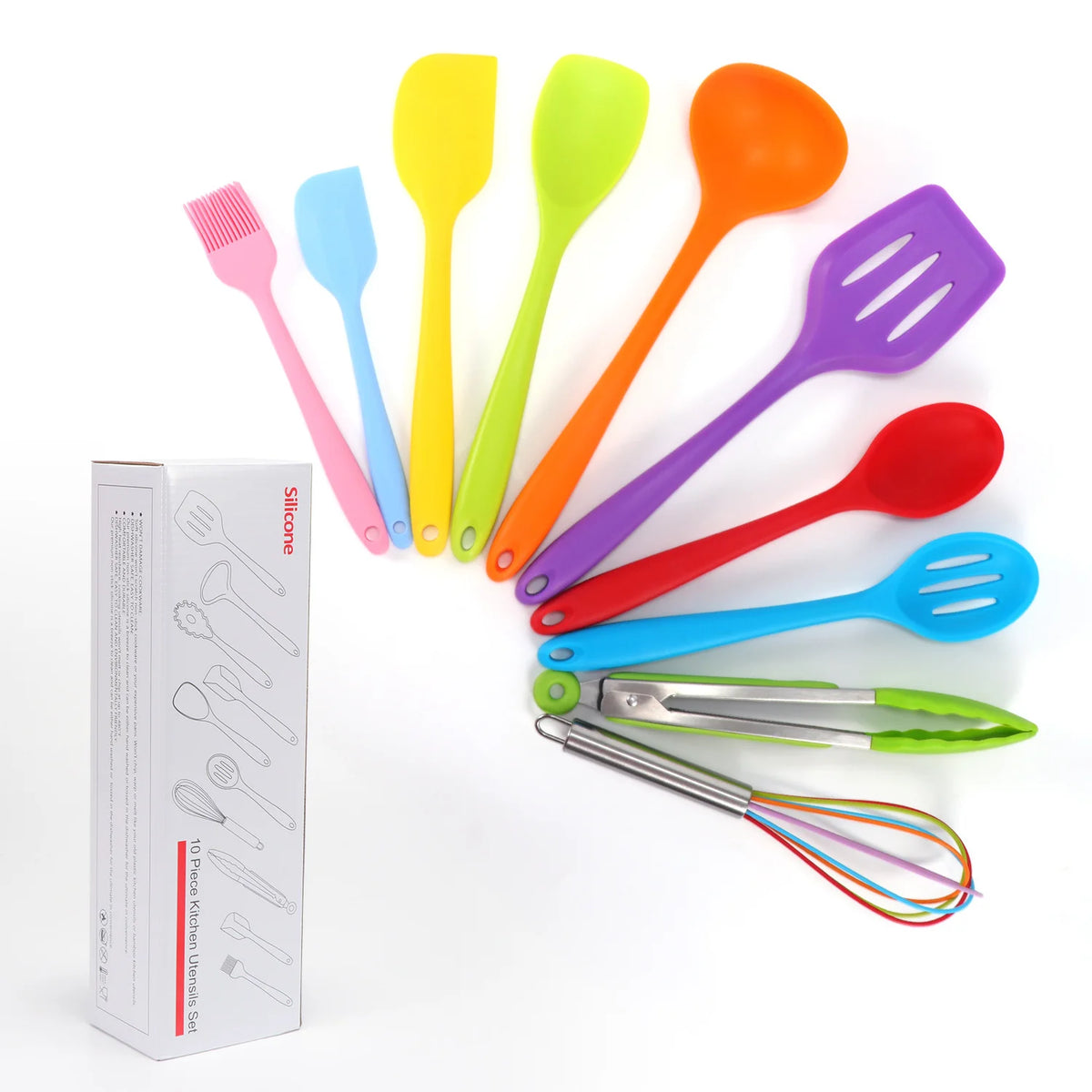 Multicolored 10Pcs Silicone Cooking Utensils Set