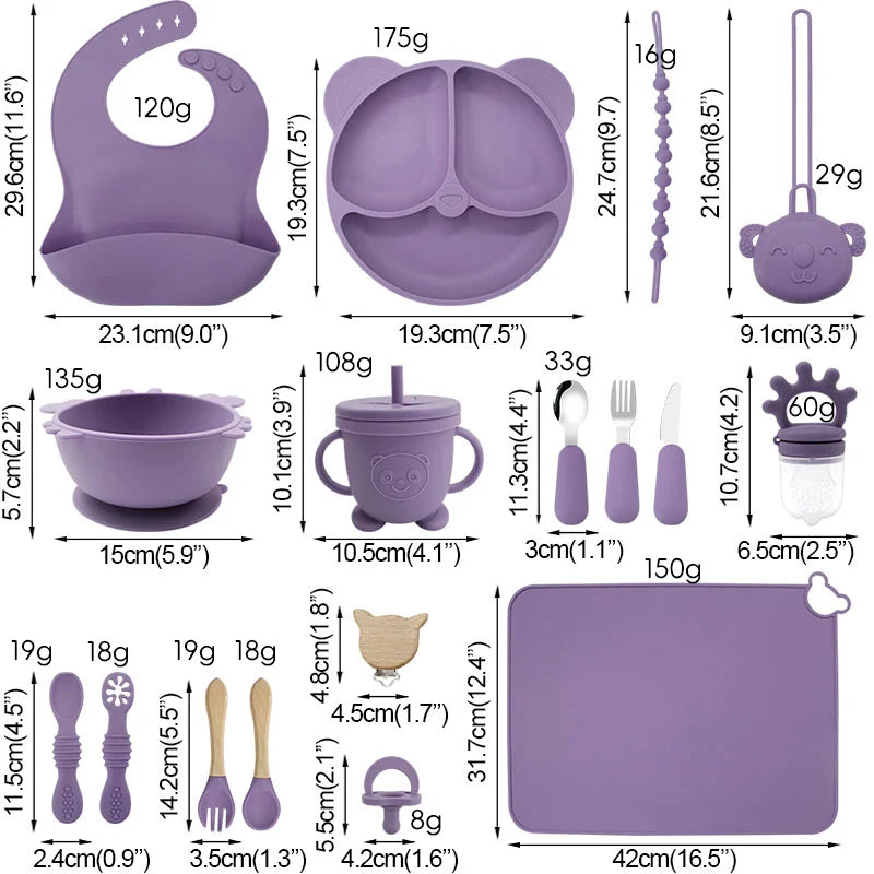 17-piece all in one silicone baby feeding set