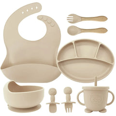 Beige 8-piece infant silicone bibs set