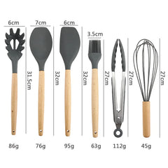 Silicone Cooking Utensils Set Wood handle