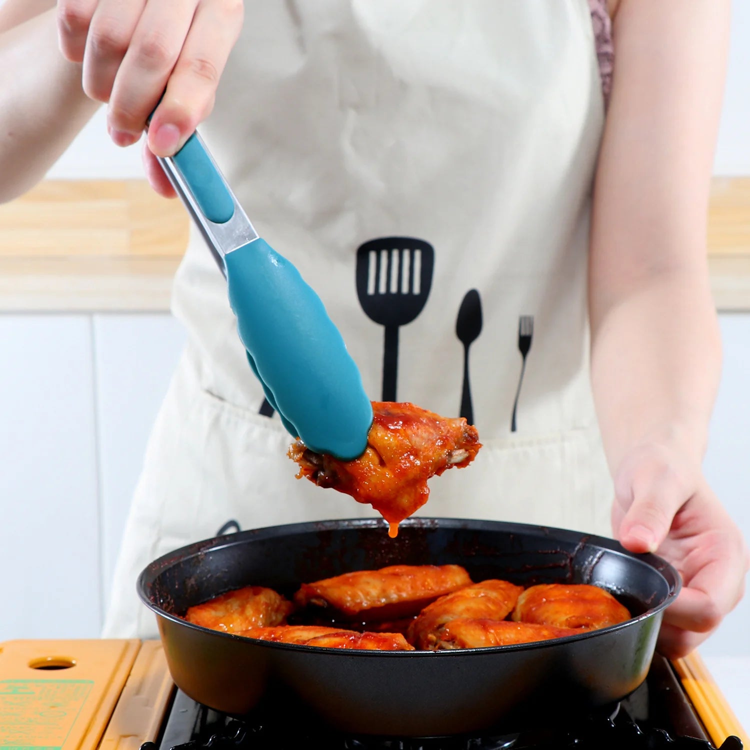 11pc Silicone Cooking Utensil Set Wooden Handles