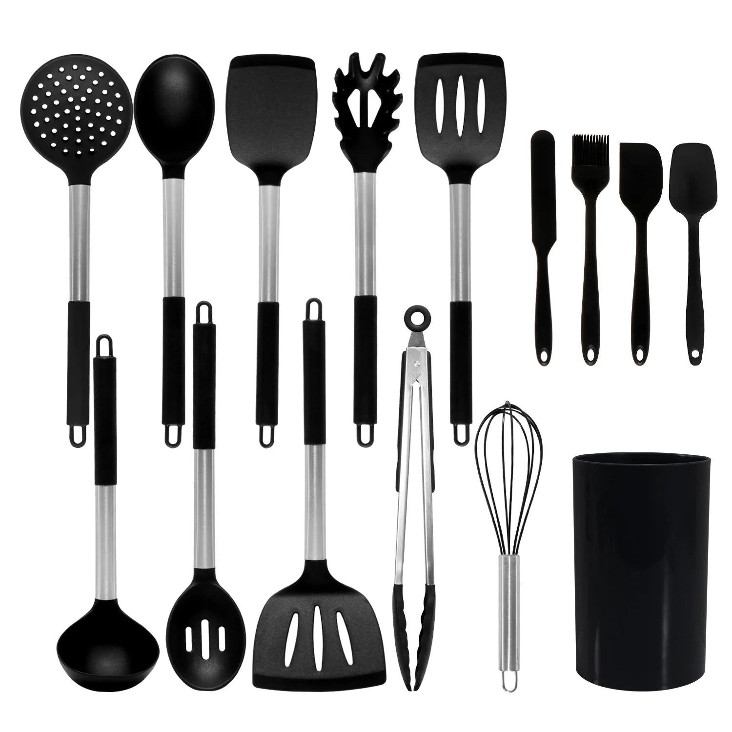 Black 15pc Silicone Cooking Utensils Set Non-stick