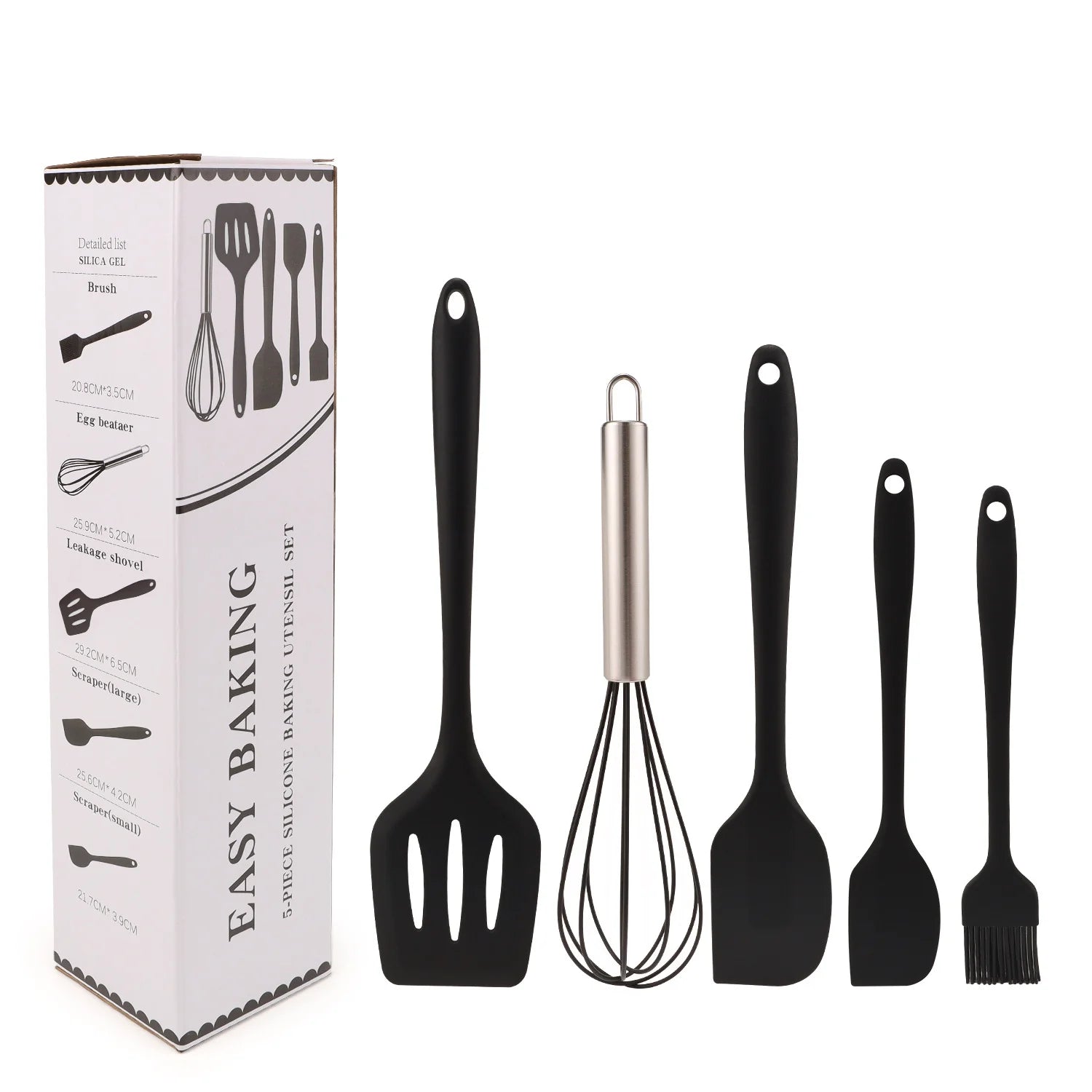 Black 5-piece Kitchen Baking Tools Spatula Set