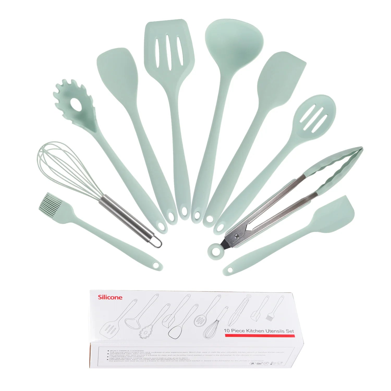 Light Green 10Pcs Silicone Cooking Utensils Set