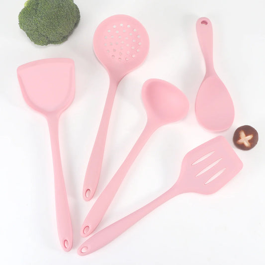 Pink Silicone Heat-Resistant Cooking Utensils Set