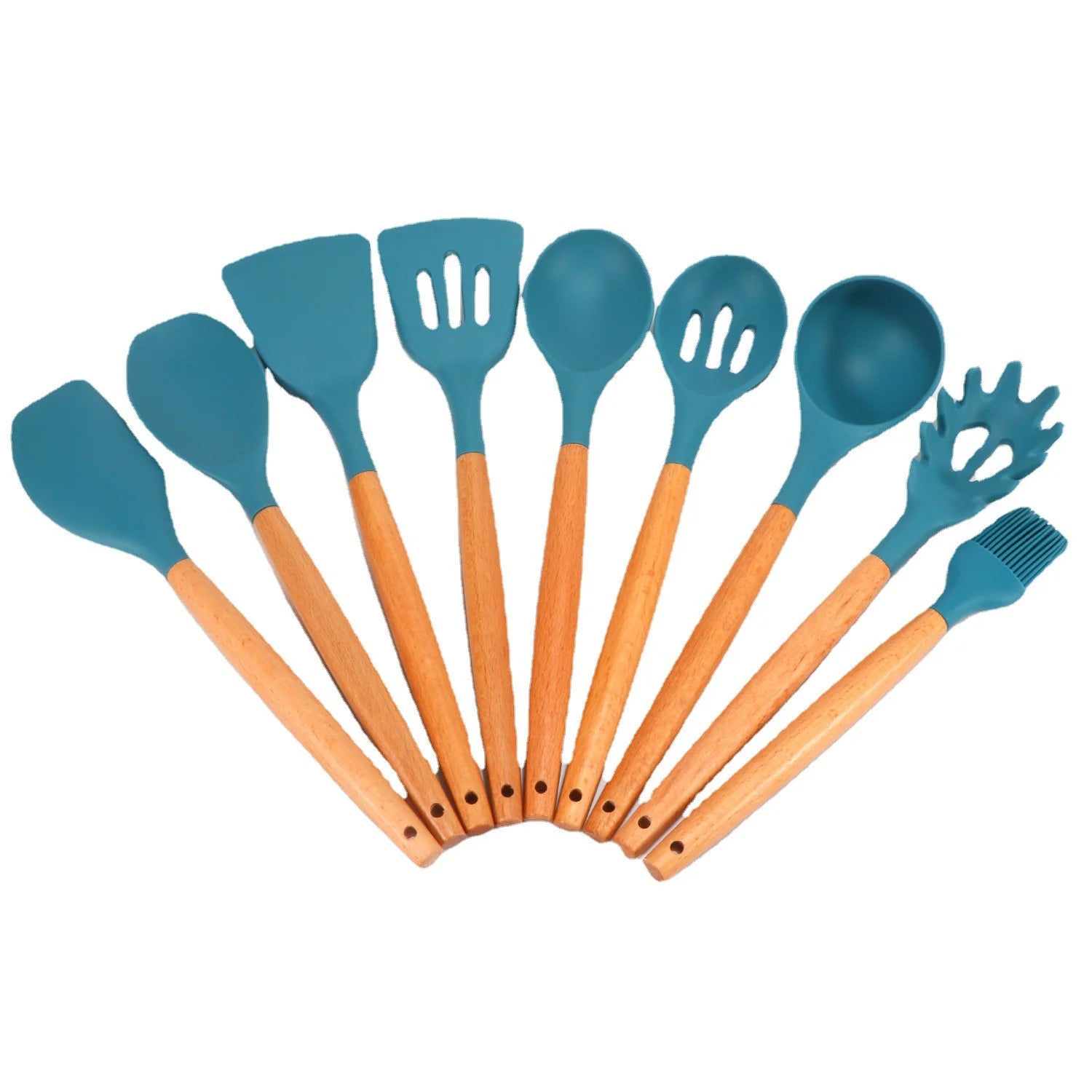 11-Piece Silicone Cooking Utensils with Wooden Handle