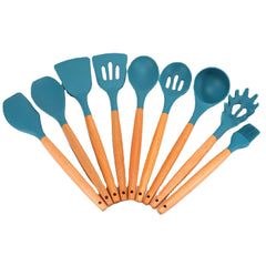 11-Piece Silicone Cooking Utensils with Wooden Handle