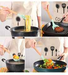 11-Piece Silicone Cooking Utensils with Wooden Handle