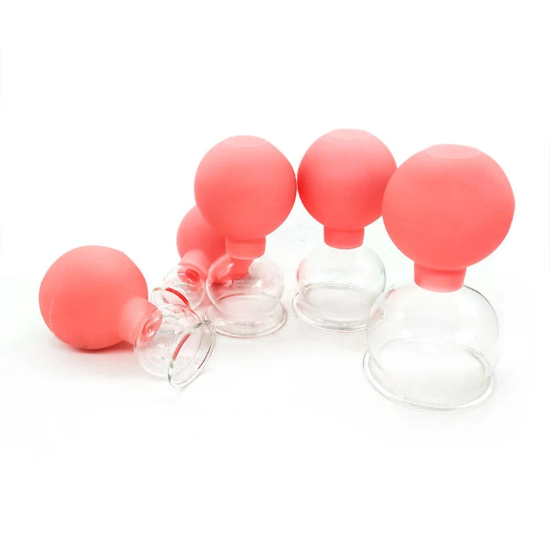 5 Piece Peachy Pink 5 Glass Suction Cups | Facial Cupping Set