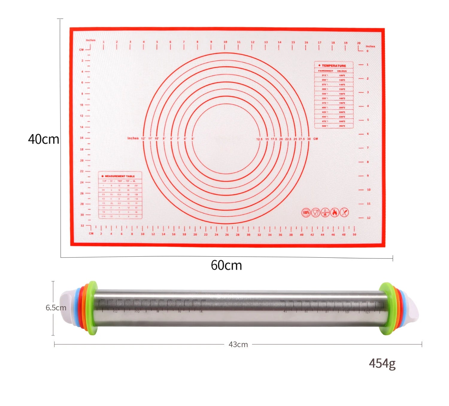 Rolling Pin with Silicone Thickness Rings