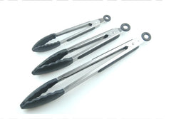 Set of 3 Black Silicone Kitchen Tongs Stainless Steel