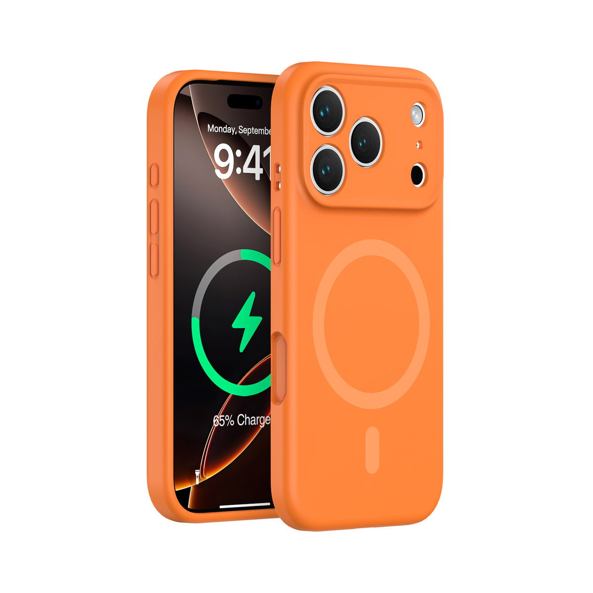 Orange Magnetic Liquid Silicone Case for iPhone 17 Series