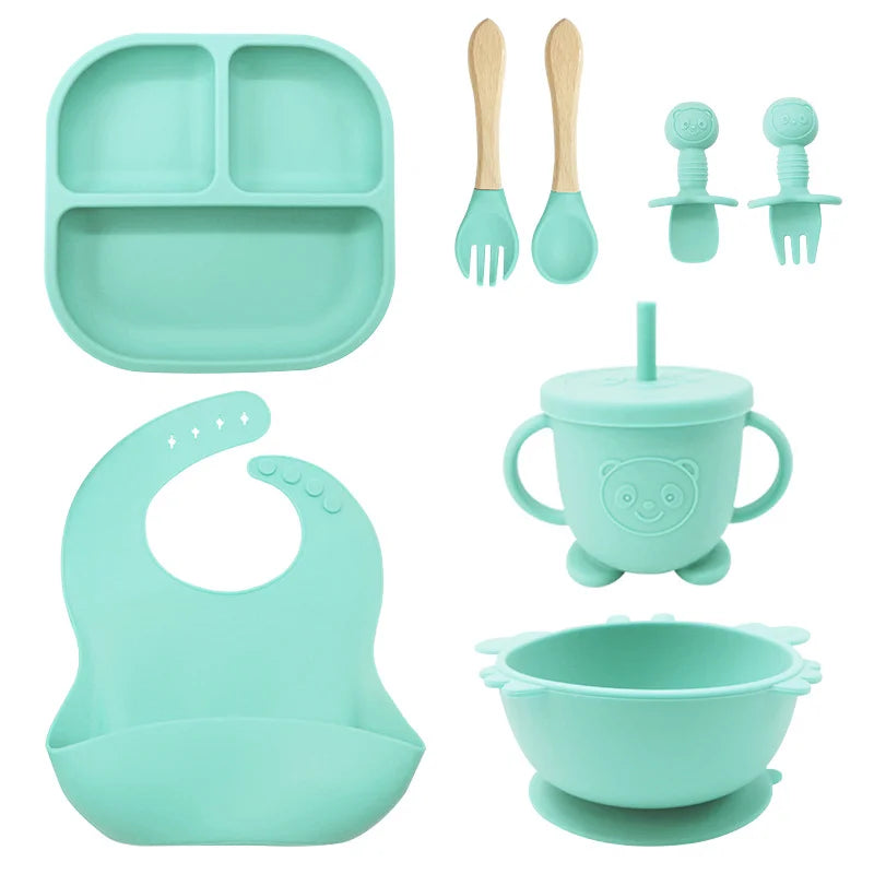 8-piece Bear Silicone Baby Utensils | Feeding Set