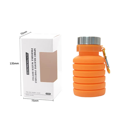 Orange Expandable Silicone Water Bottle for Sports