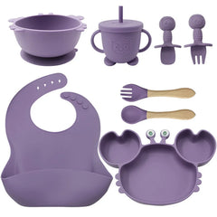 Burgundy 8-piece Crab Silicone Baby Utensils | Feeding Set