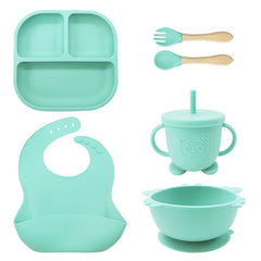 cyan 8-piece bear silicone baby bibs and bowl set