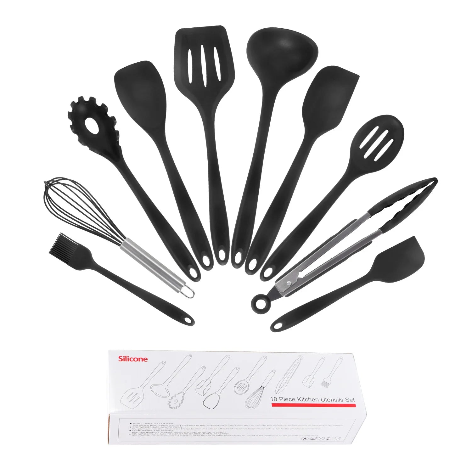 Black 10Pcs Silicone Cooking Utensils Set