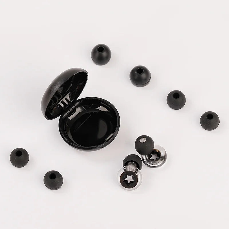 shiny White Black 1 Pair Silicone Earplugs with Multiple Earcups